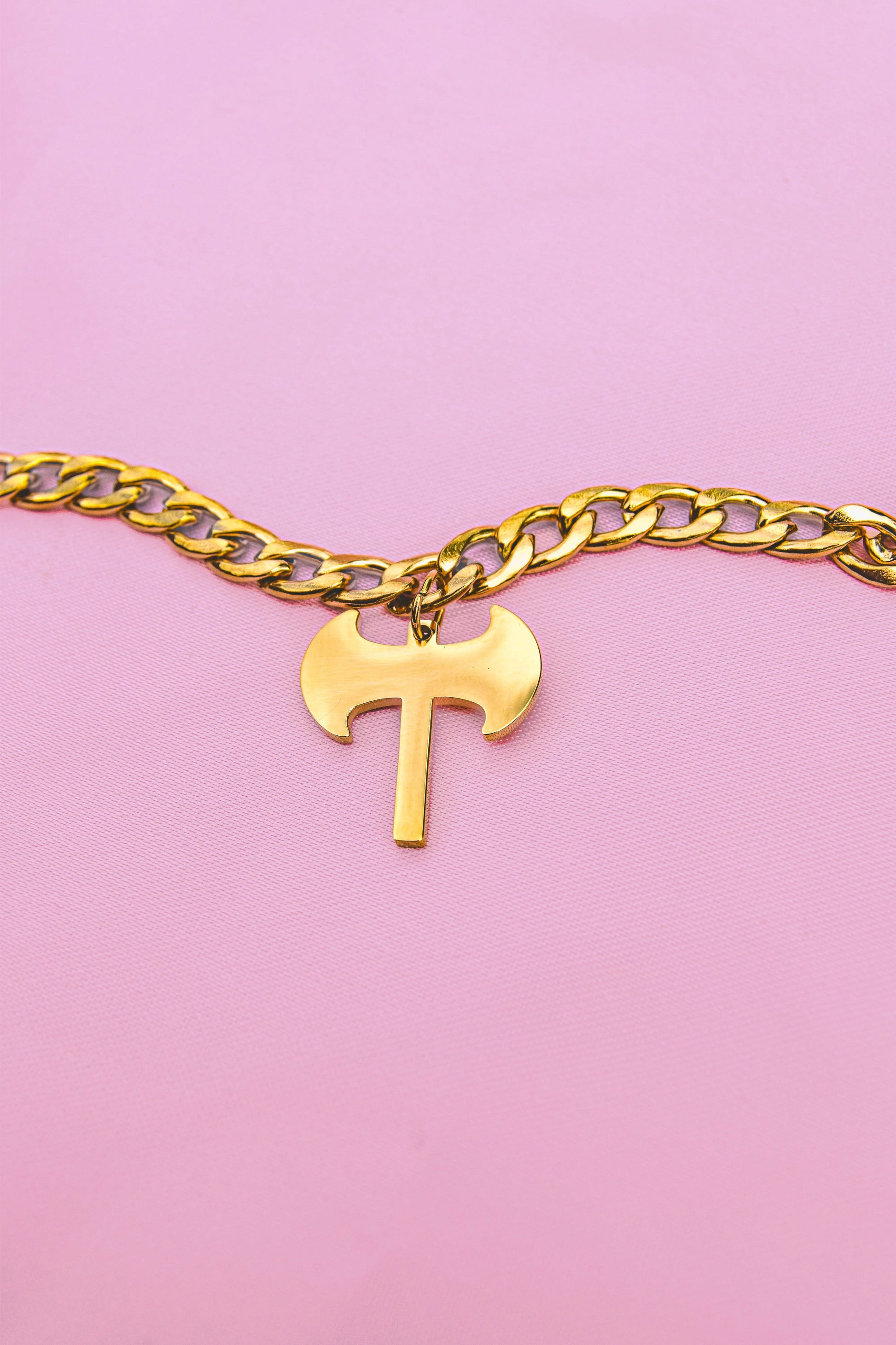 Gold Labrys pendant chunky chain in 304 stainless steel Leftbians