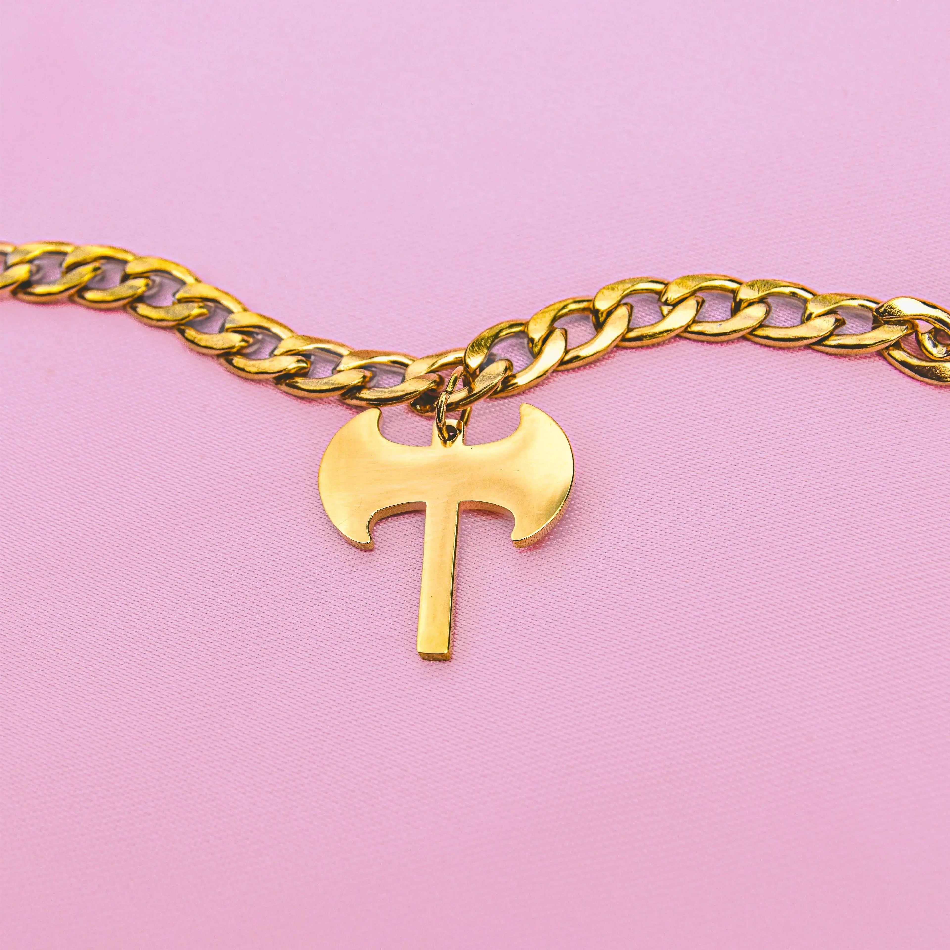 Gold Labrys pendant chunky chain in 304 stainless steel Leftbians