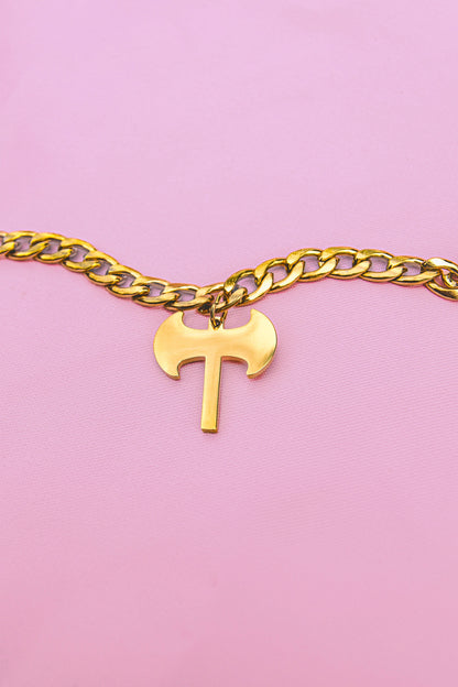 Gold Labrys pendant chunky chain in 304 stainless steel Leftbians