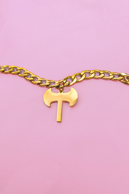 Gold Labrys pendant chunky chain in 304 stainless steel Leftbians