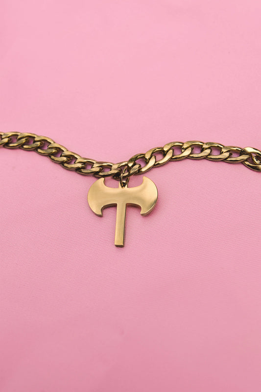 Gold Labrys pendant chunky chain in 304 stainless steel