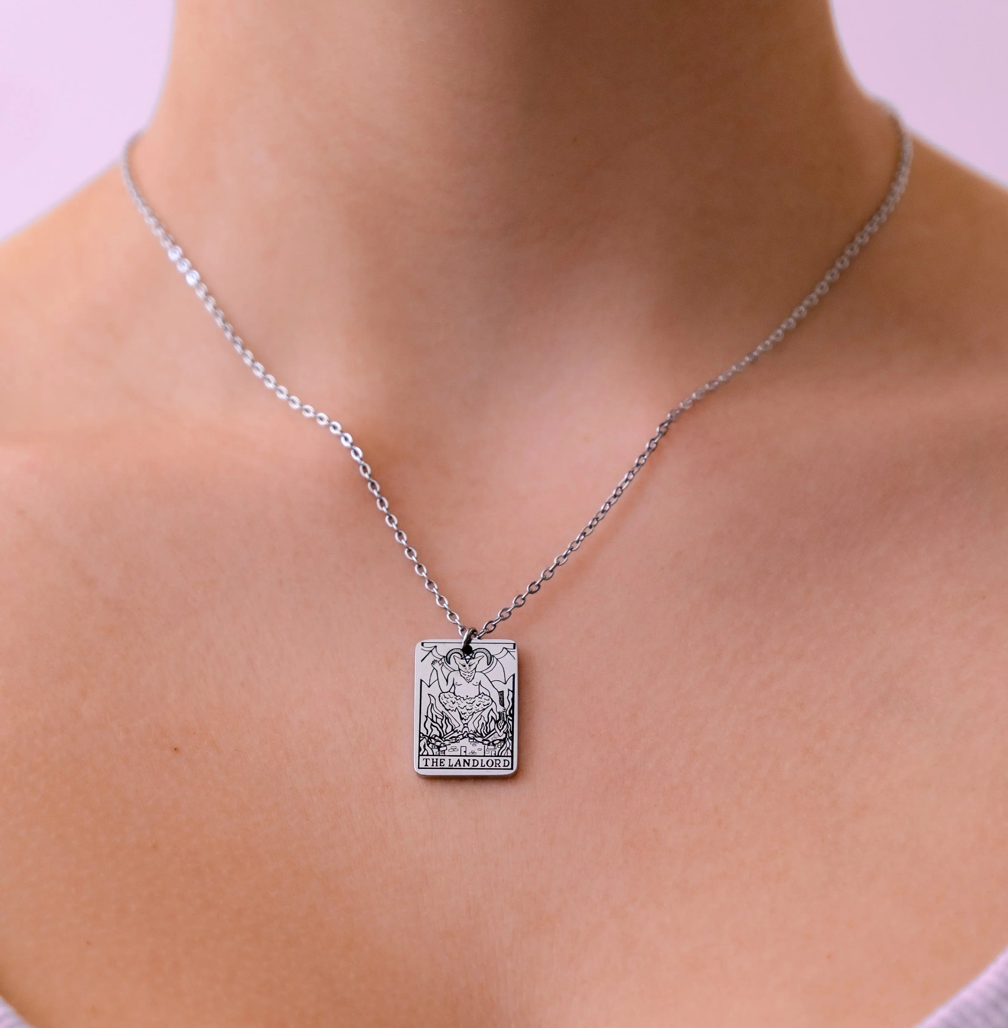 The Landlord Tarot Card Engraved Necklace in 304 Stainless Steel