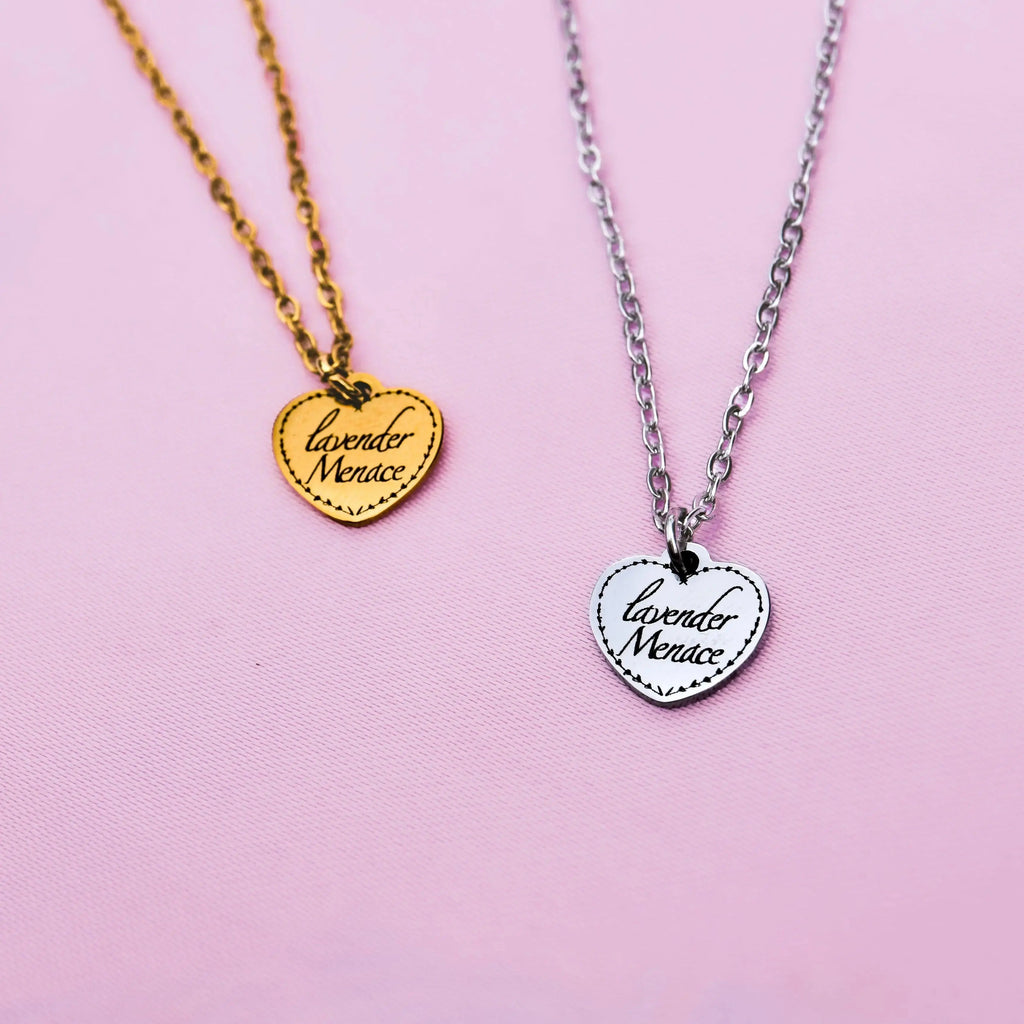 Gold Lavender Menace love heart necklace in 304 stainless steel Leftbians