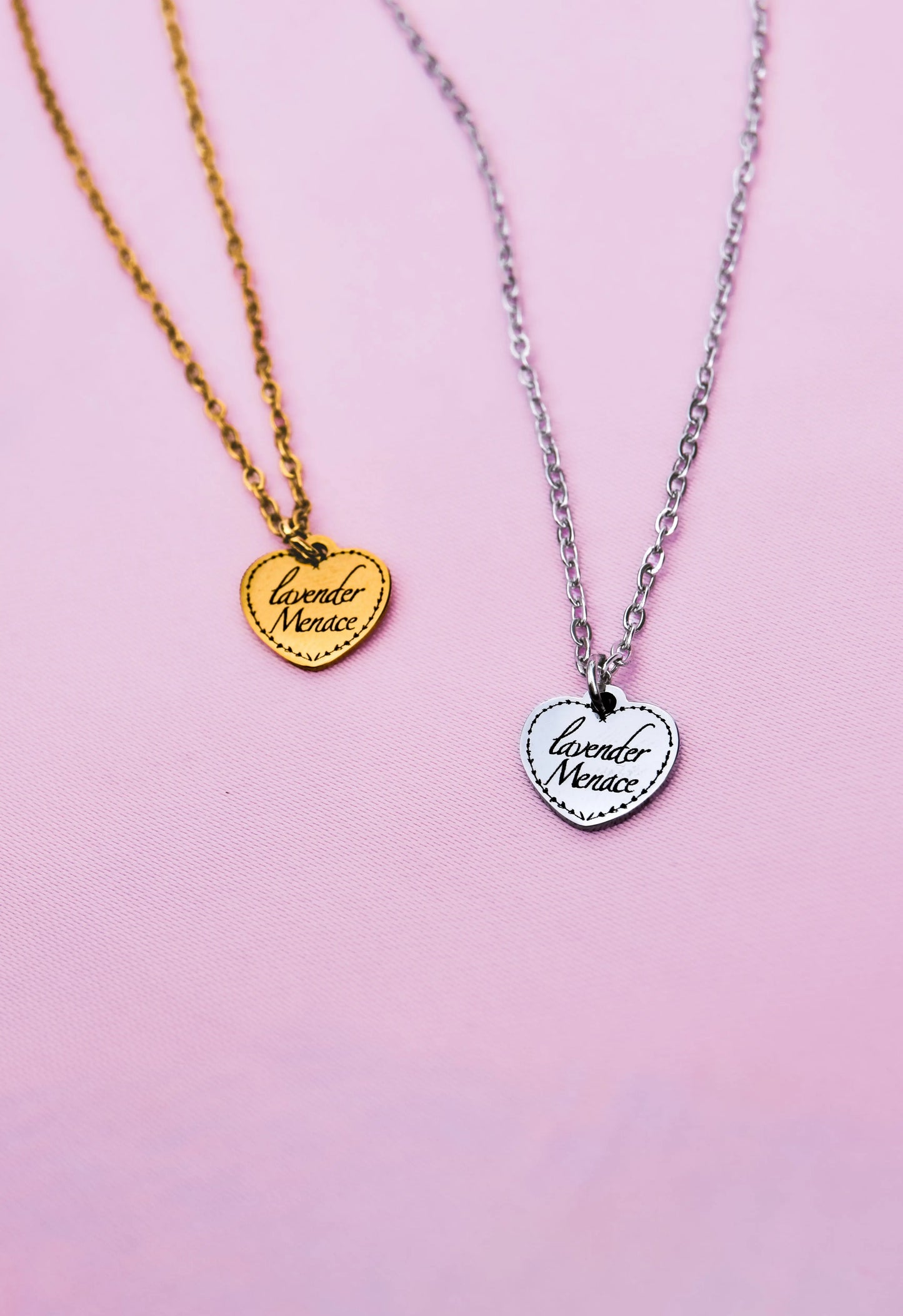 Gold Lavender Menace love heart necklace in 304 stainless steel Leftbians