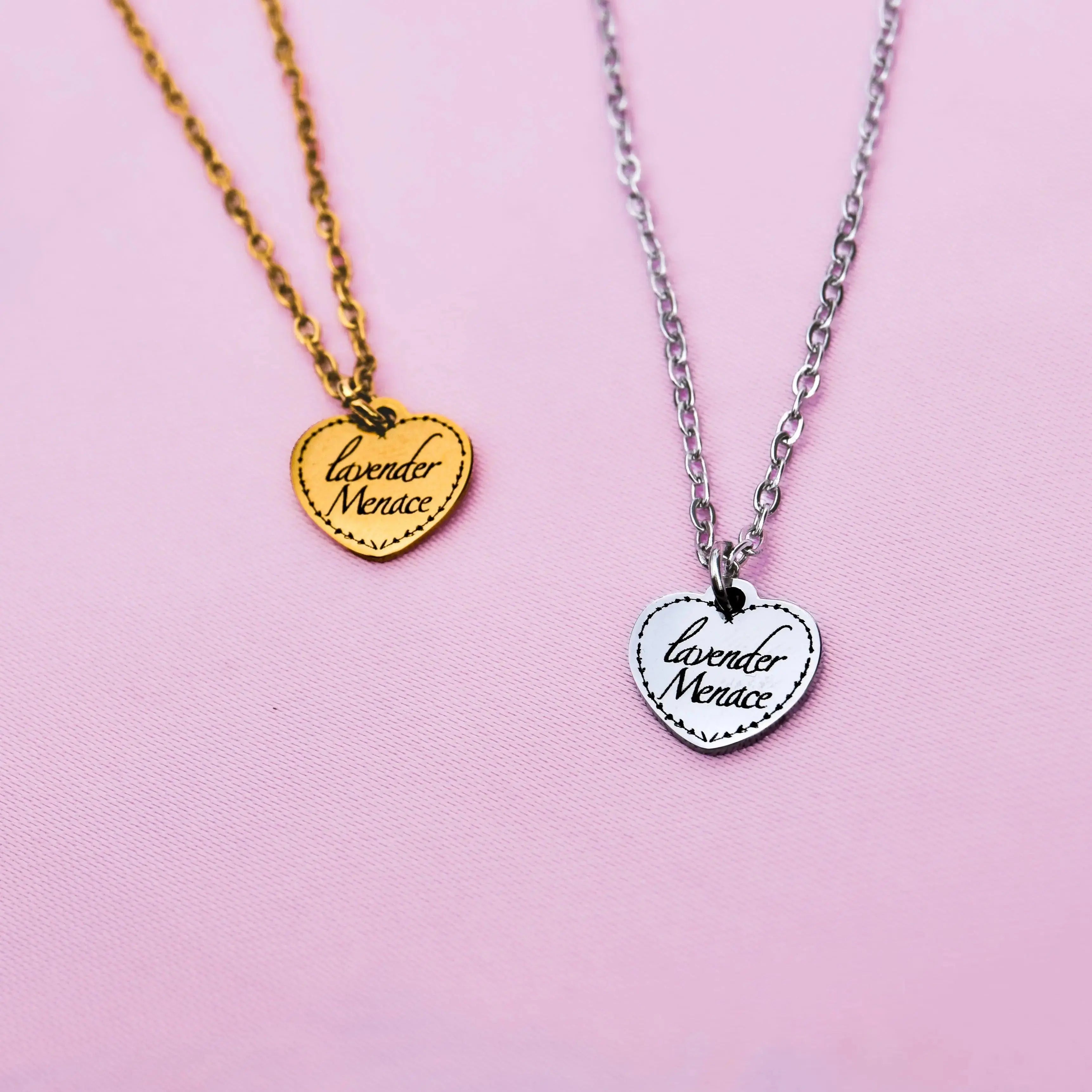 Gold Lavender Menace love heart necklace in 304 stainless steel Leftbians