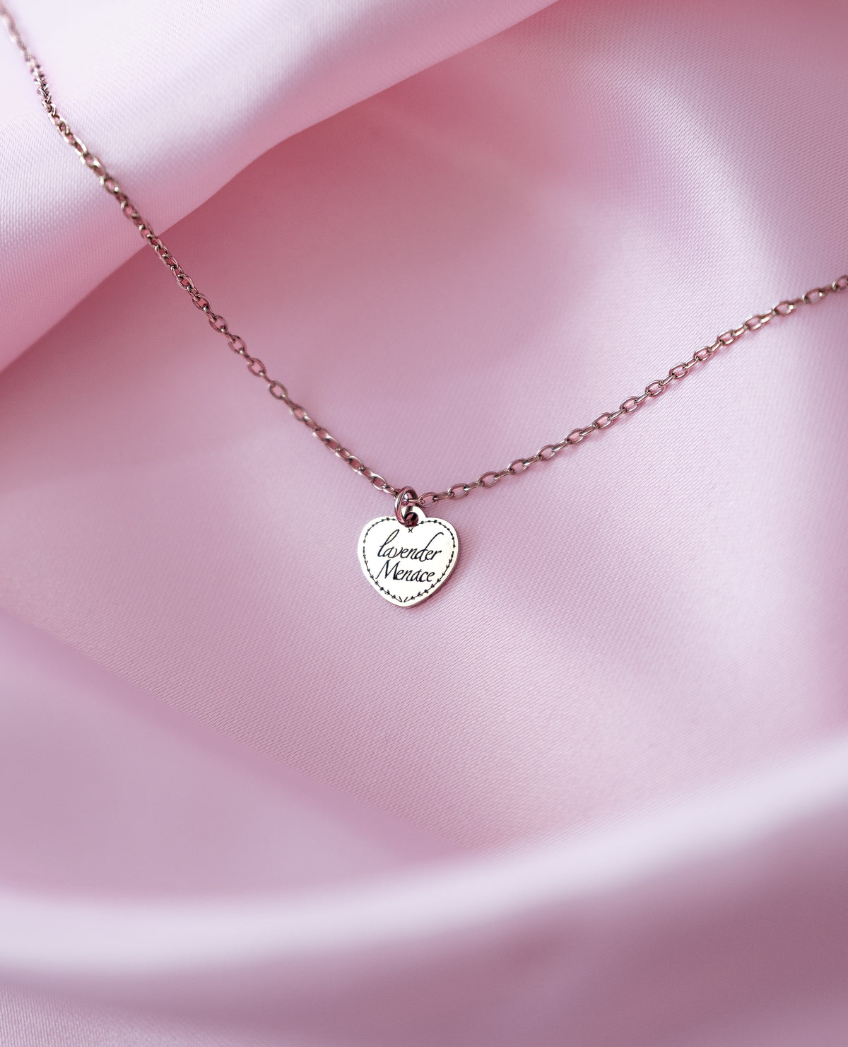 Lavender Menace Engraved Heart Necklace in 304 Stainless Steel