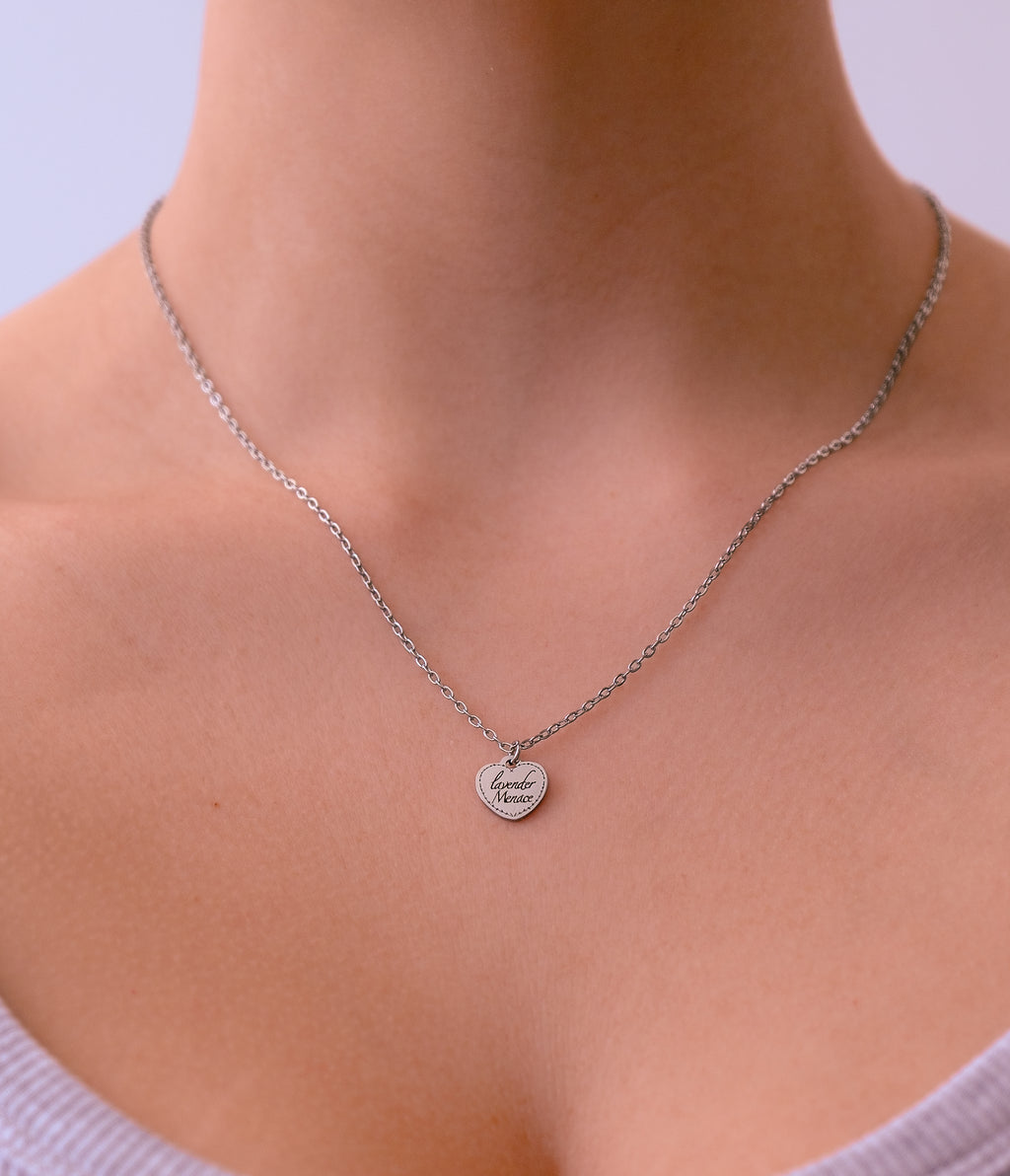 Lavender Menace Engraved Heart Necklace in 304 Stainless Steel