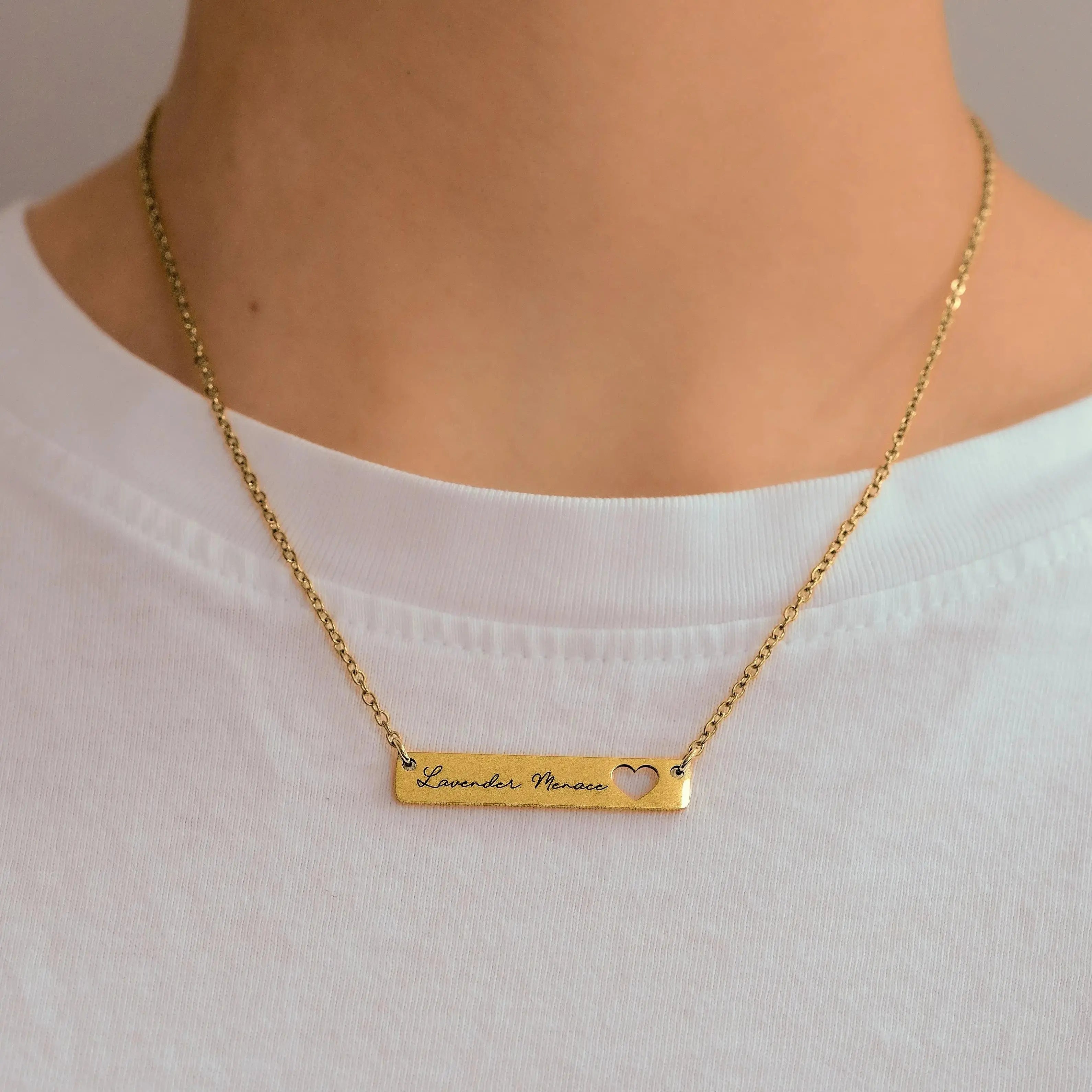 Gold Lavender Menace engraved bar necklace in 304 stainless steel Leftbians