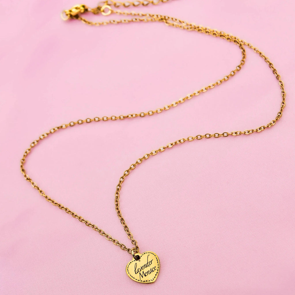 Gold Lavender Menace love heart necklace in 304 stainless steel Leftbians