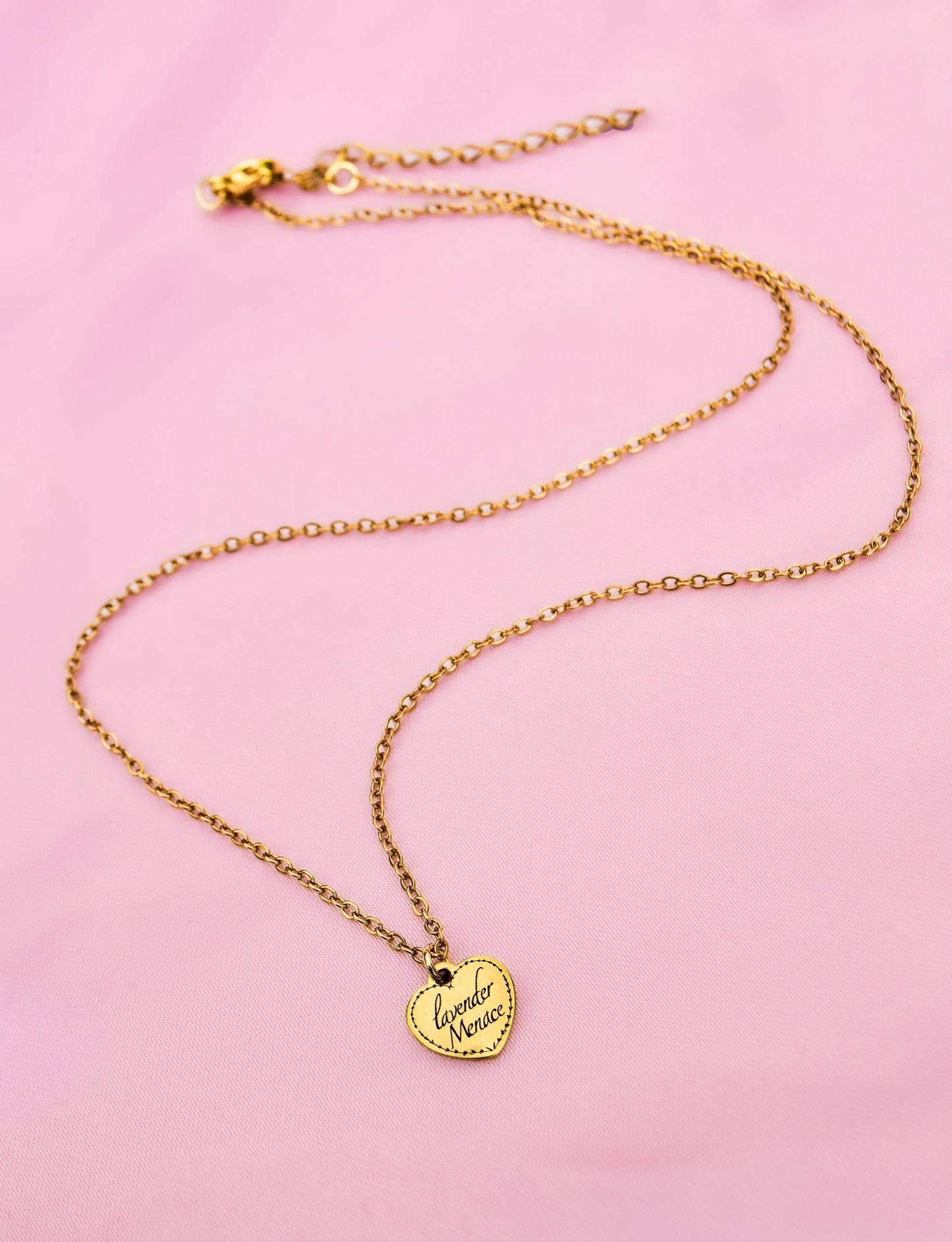 Gold Lavender Menace love heart necklace in 304 stainless steel Leftbians