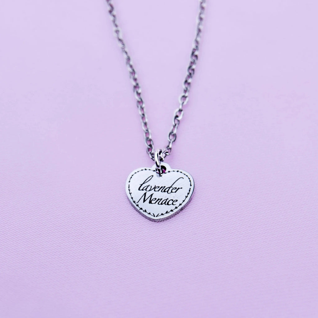 Lavender Menace love heart necklace in 304 stainless steel Leftbians