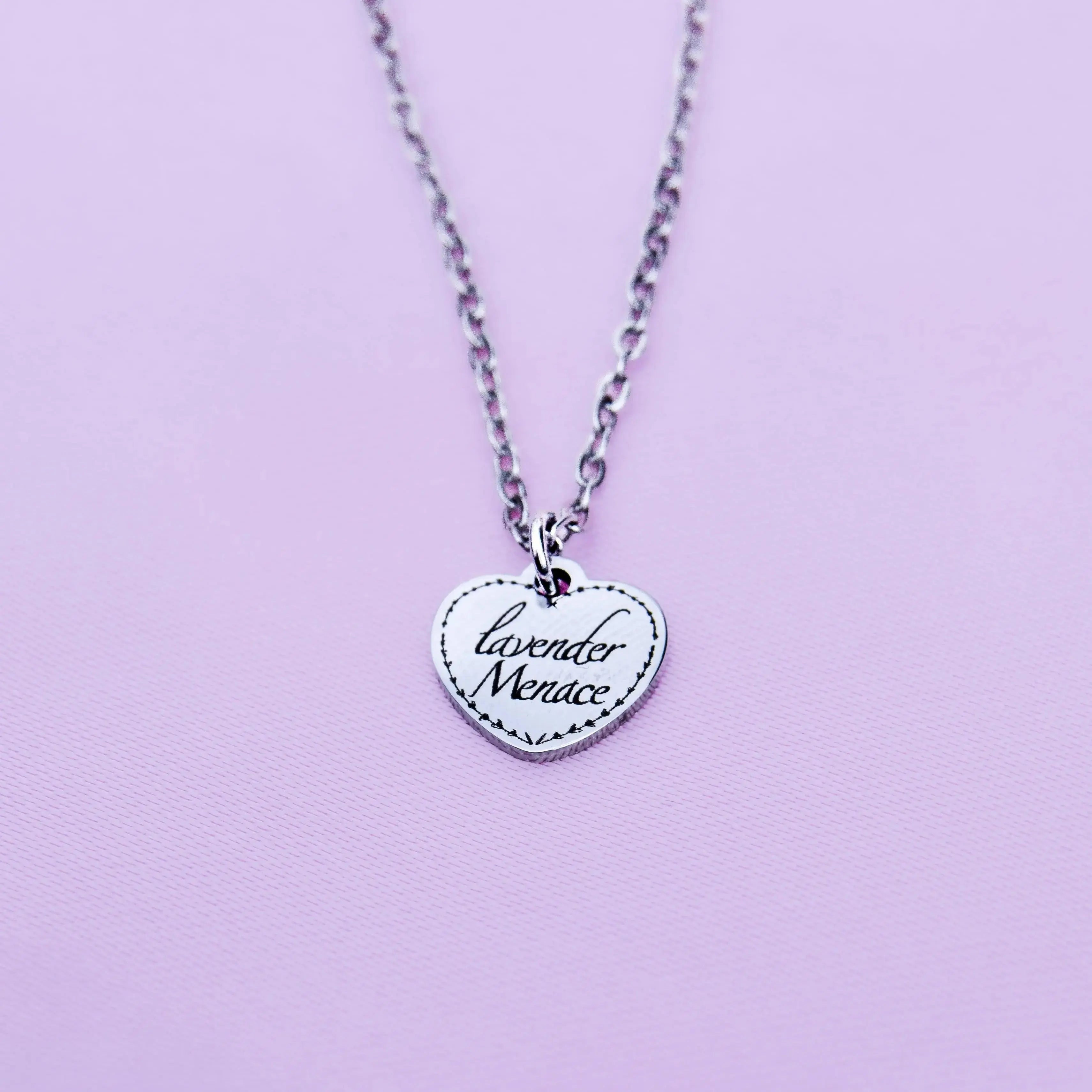 Lavender Menace love heart necklace in 304 stainless steel Leftbians