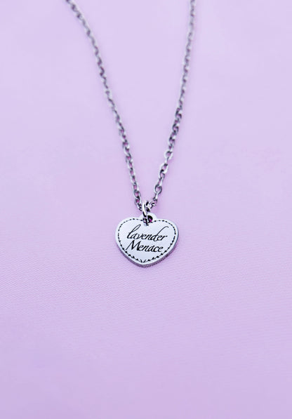Lavender Menace love heart necklace in 304 stainless steel Leftbians