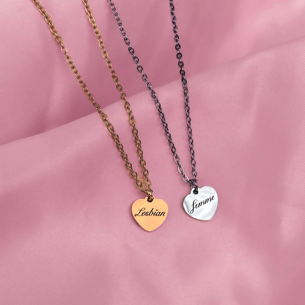 Gold Lesbian engraved love heart necklace in 304 stainless steel Leftbians
