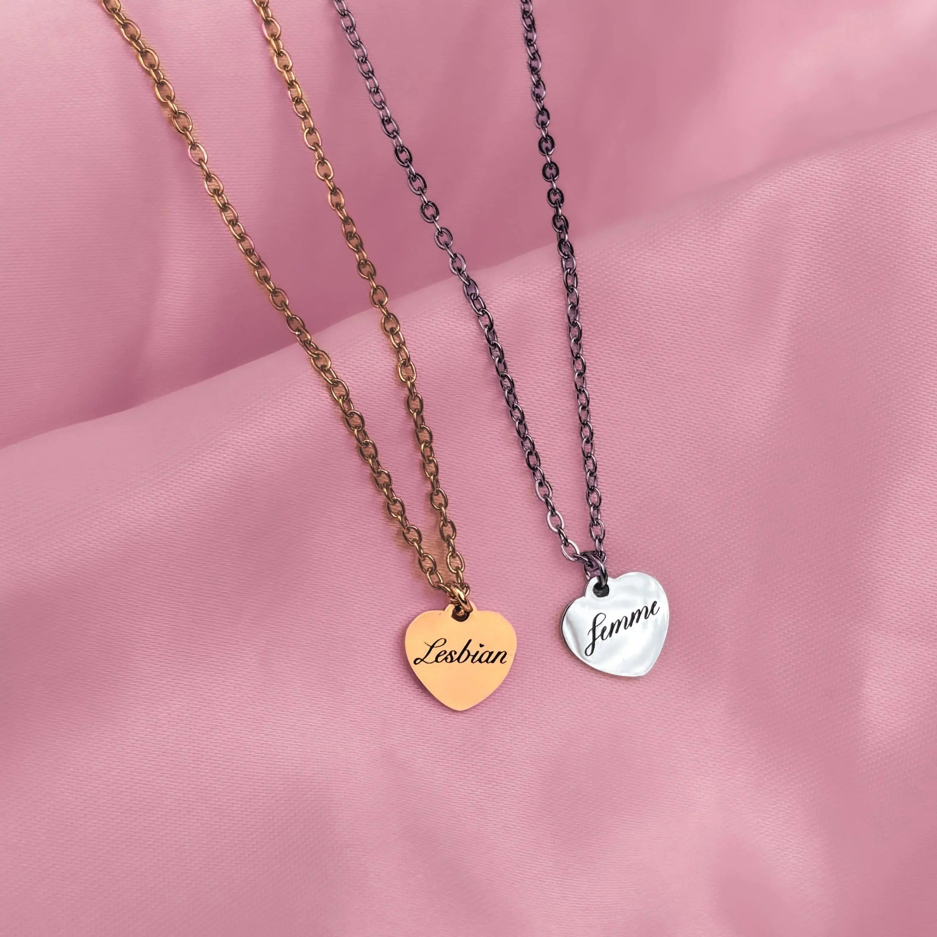 Gold Lesbian engraved love heart necklace in 304 stainless steel Leftbians