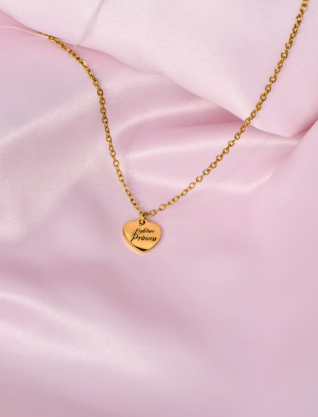 Gold Lesbian Princess Engraved Love Heart Necklace in 304 Stainless Steel