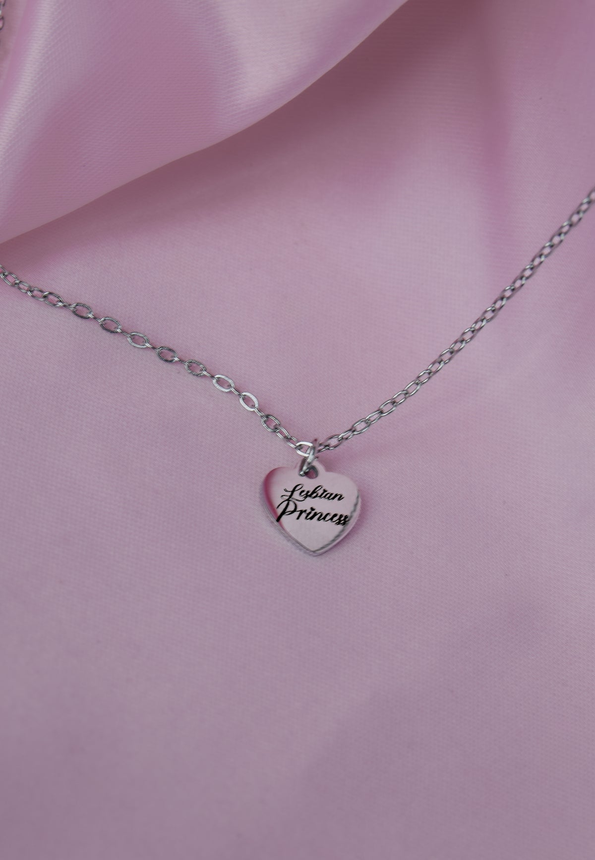 Lesbian Princess Engraved Love Heart Necklace in 304 Stainless Steel