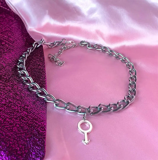 Mars charm chunky chain choker necklace Leftbians