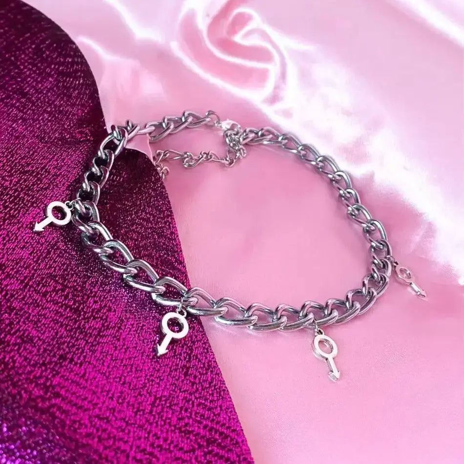 Multiple small mars charm chunky chain choker necklace Leftbians