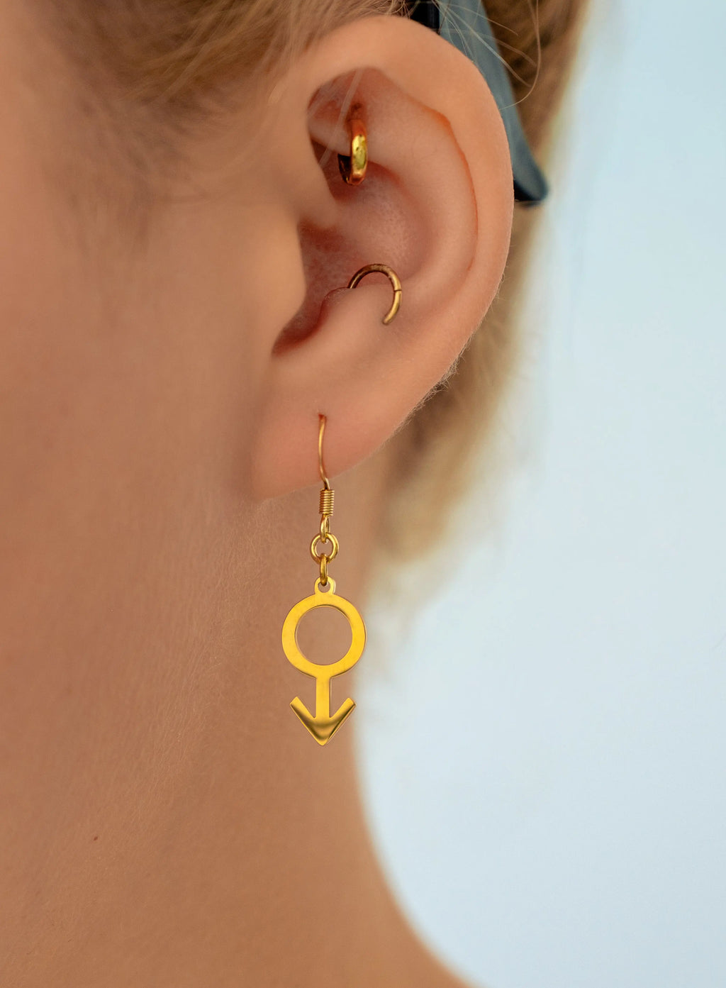 Gold Mars Symbol Earrings in 304 Stainless Steel