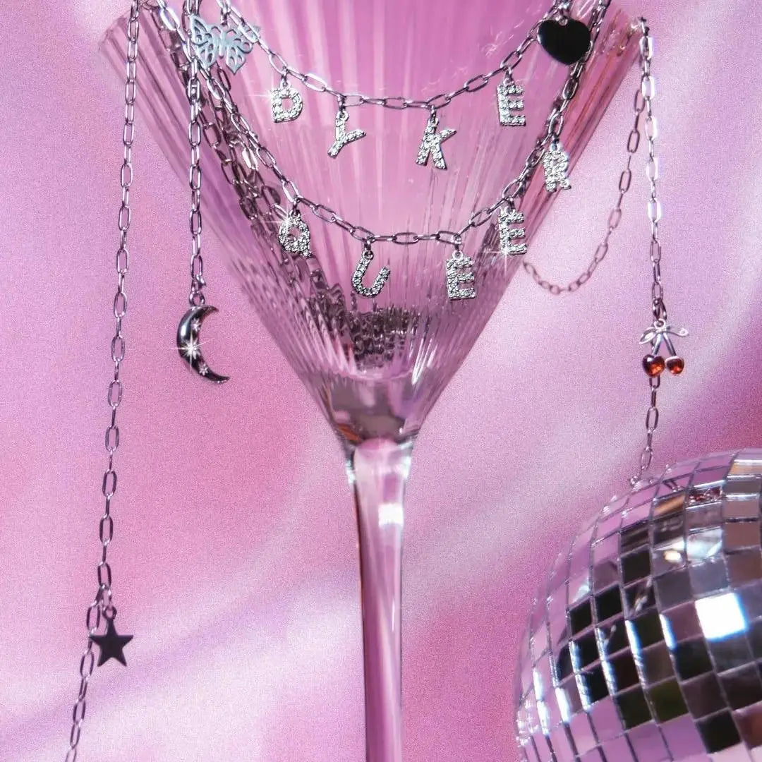 Fruity sparkly word necklace in 304 stainless steel Leftbians