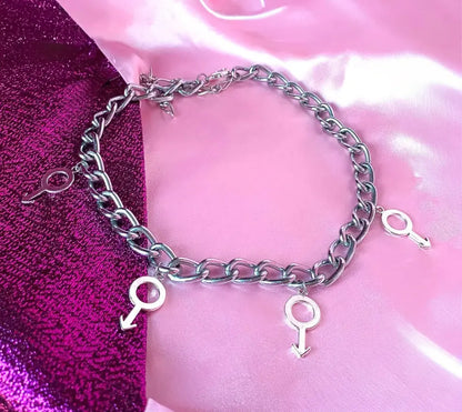 Multiple large mars charm chunky chain choker necklace Leftbians