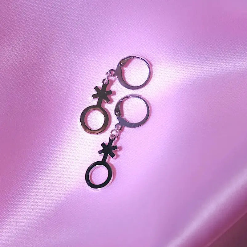 Non binary symbol earrings stainless steel Leftbians