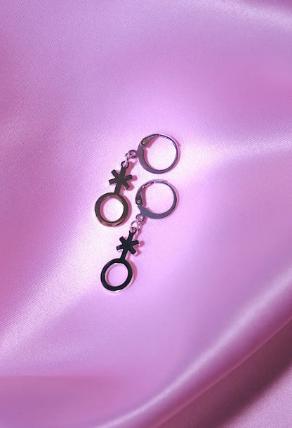 Non binary symbol earrings stainless steel Leftbians