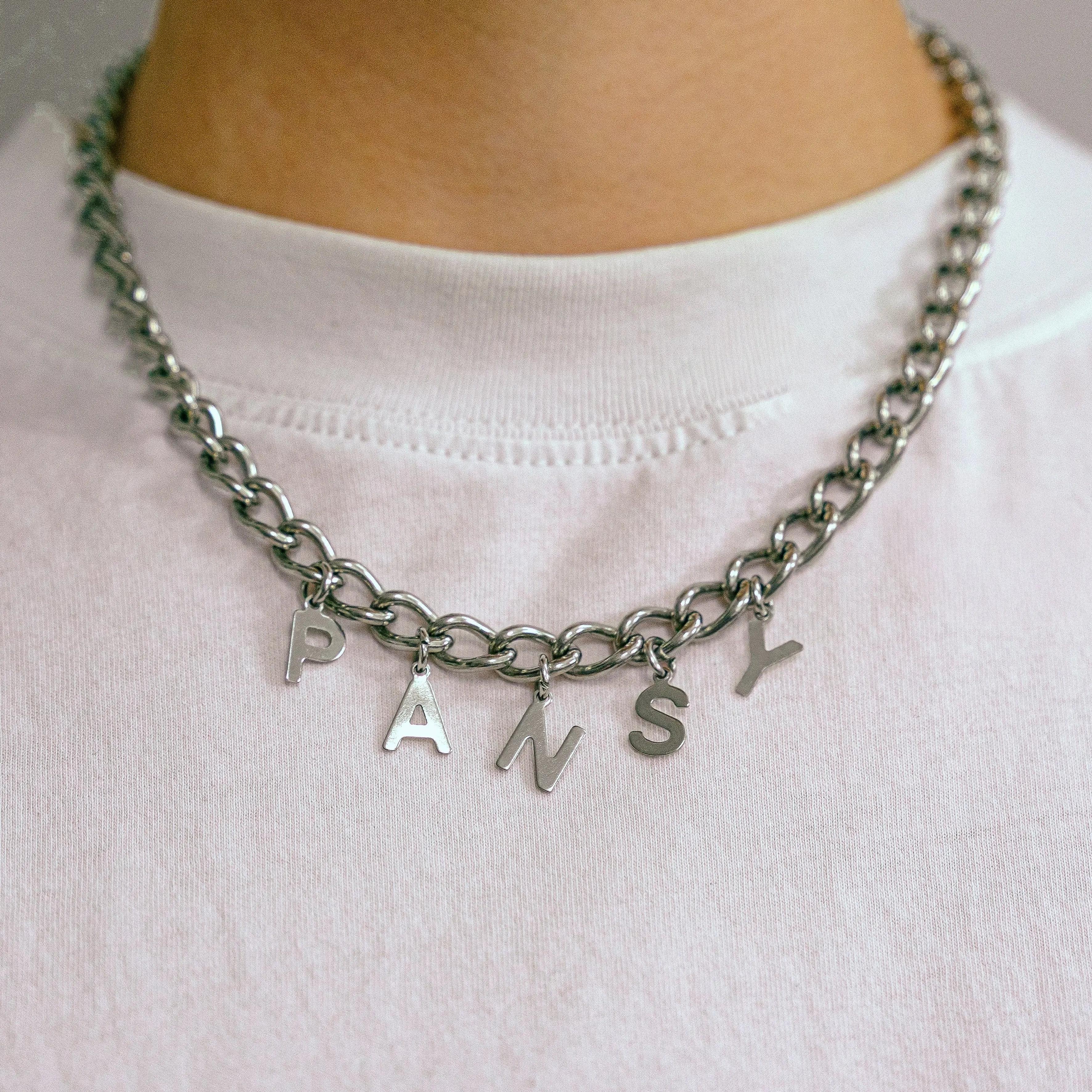 PANSY letter charm chain in stainless steel Leftbians