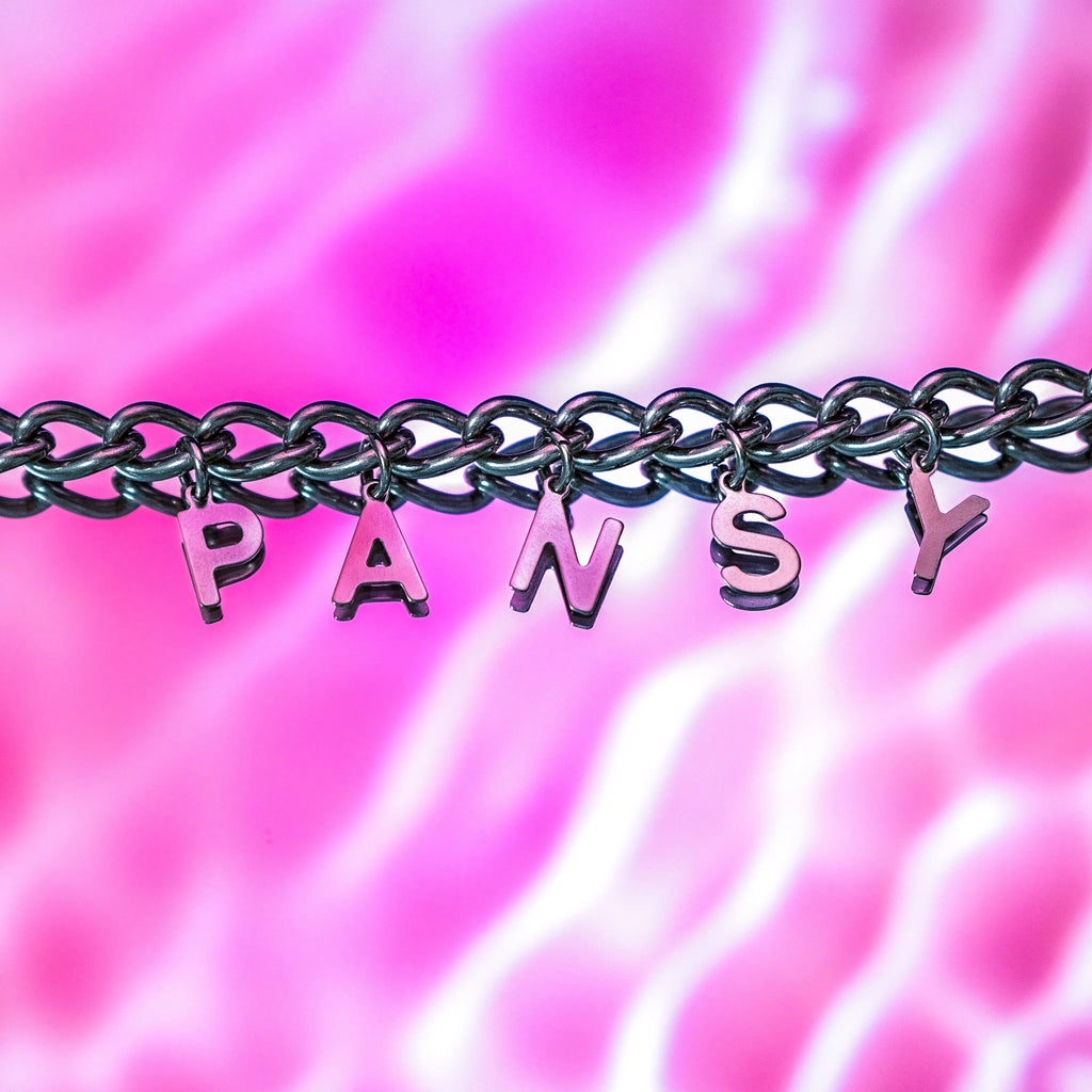 PANSY letter charm chain in stainless steel Leftbians