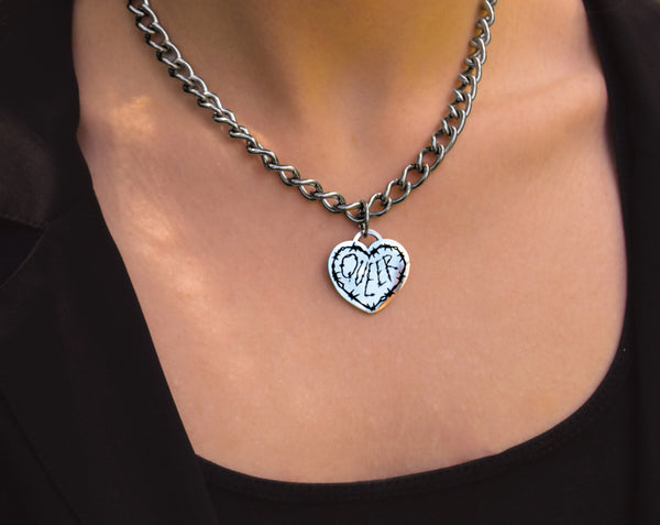 Queer barbed wire heart chain necklace stainless steel Leftbians