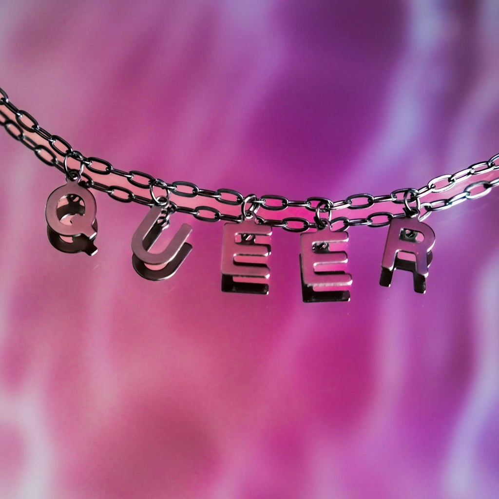 QUEER letter necklace, 100% stainless steel Leftbians