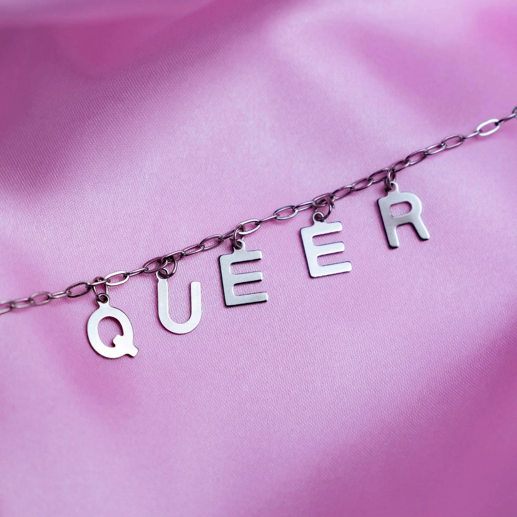 QUEER letter necklace, 100% stainless steel Leftbians