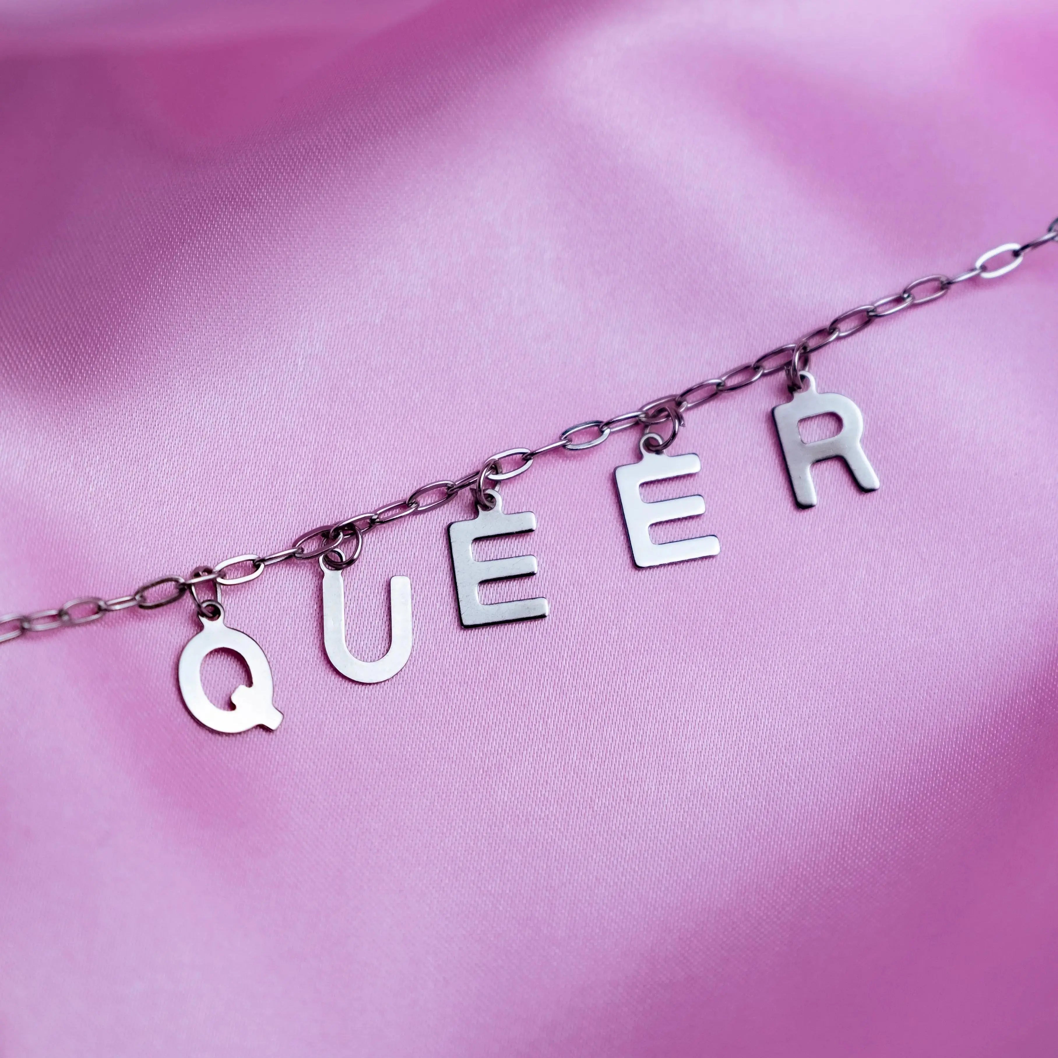 QUEER letter necklace, 100% stainless steel Leftbians