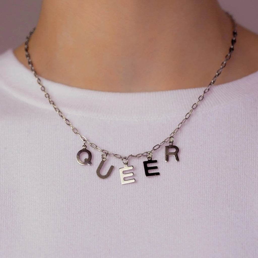 QUEER letter necklace, 100% stainless steel Leftbians