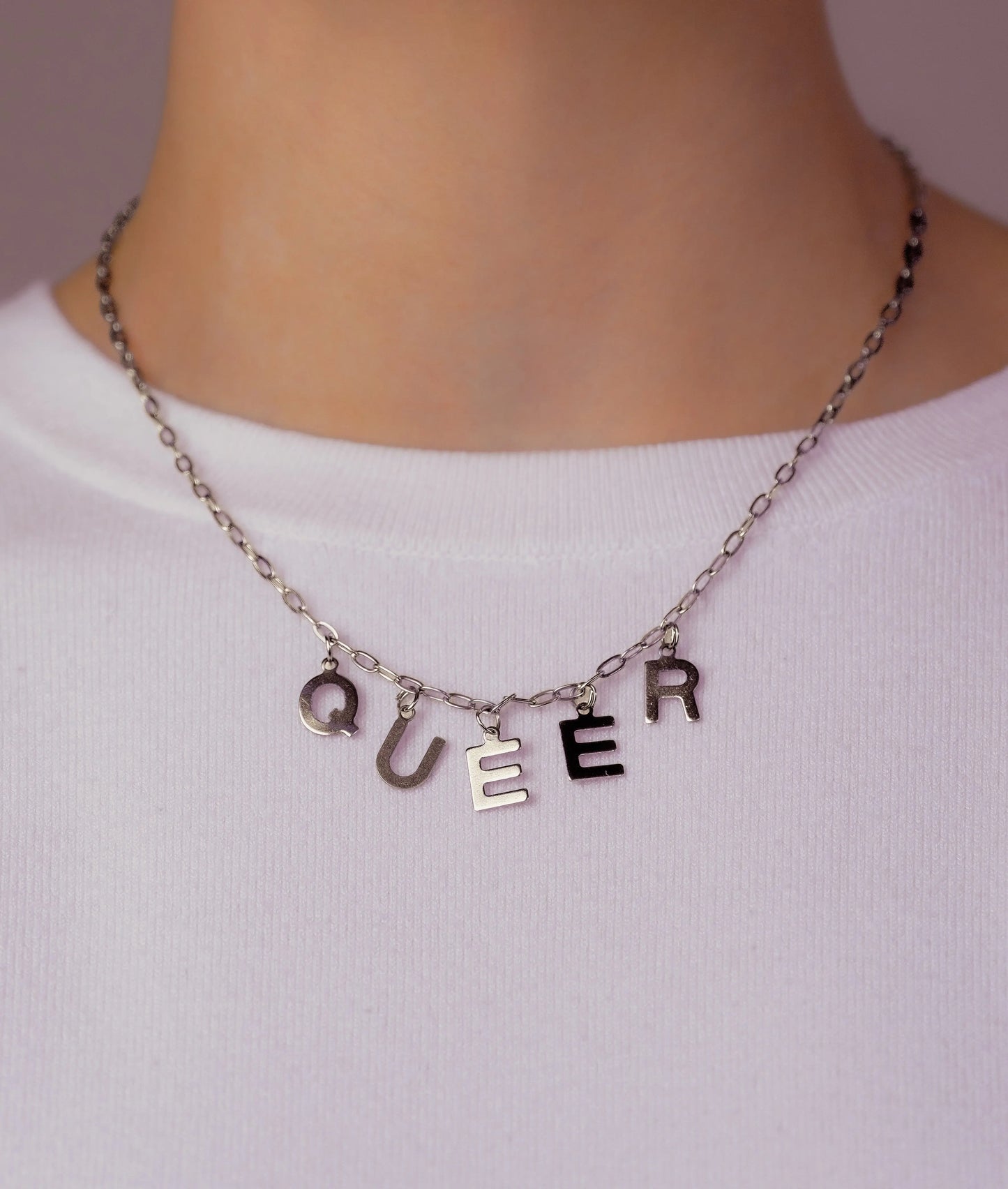 QUEER letter necklace, 100% stainless steel Leftbians