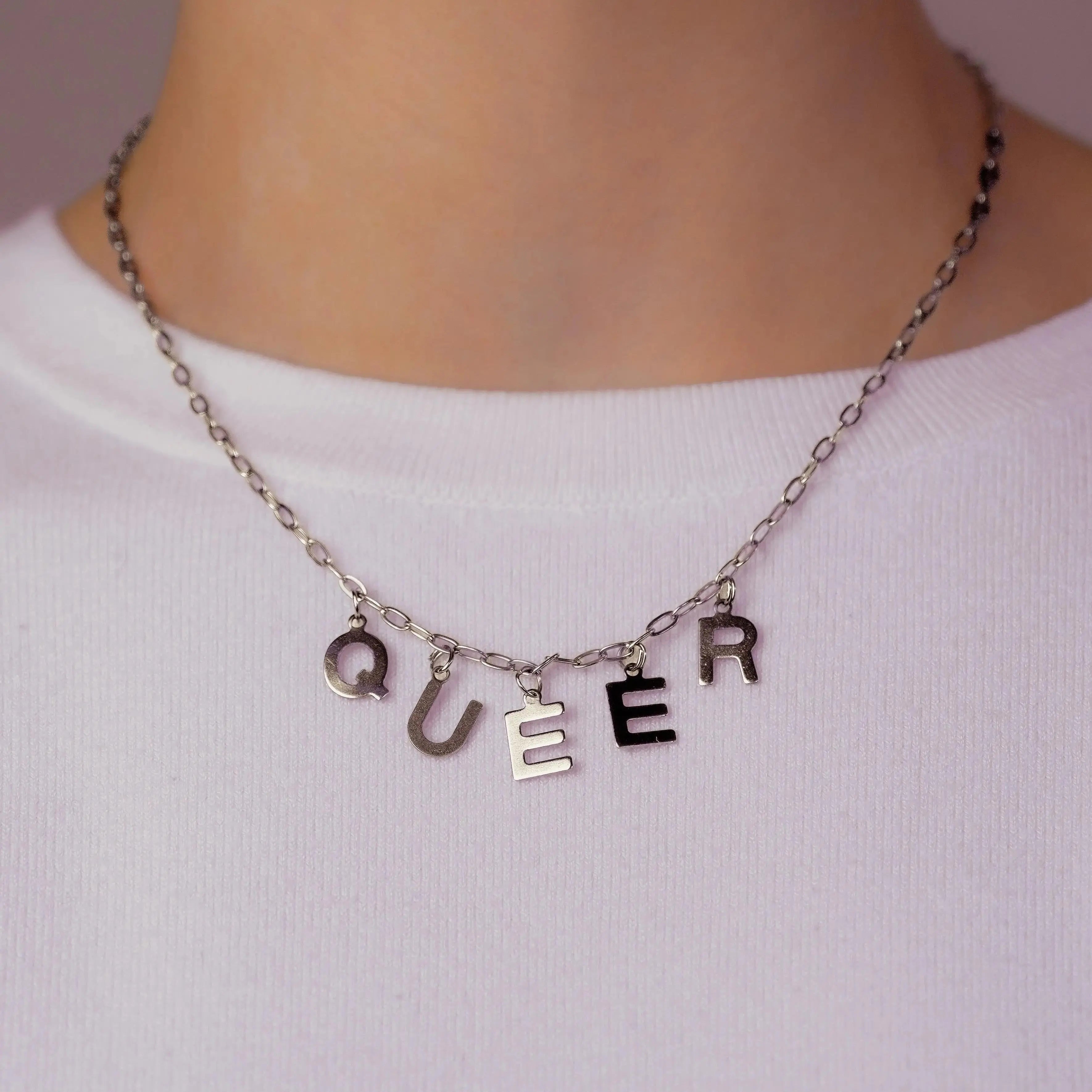 QUEER letter necklace, 100% stainless steel Leftbians