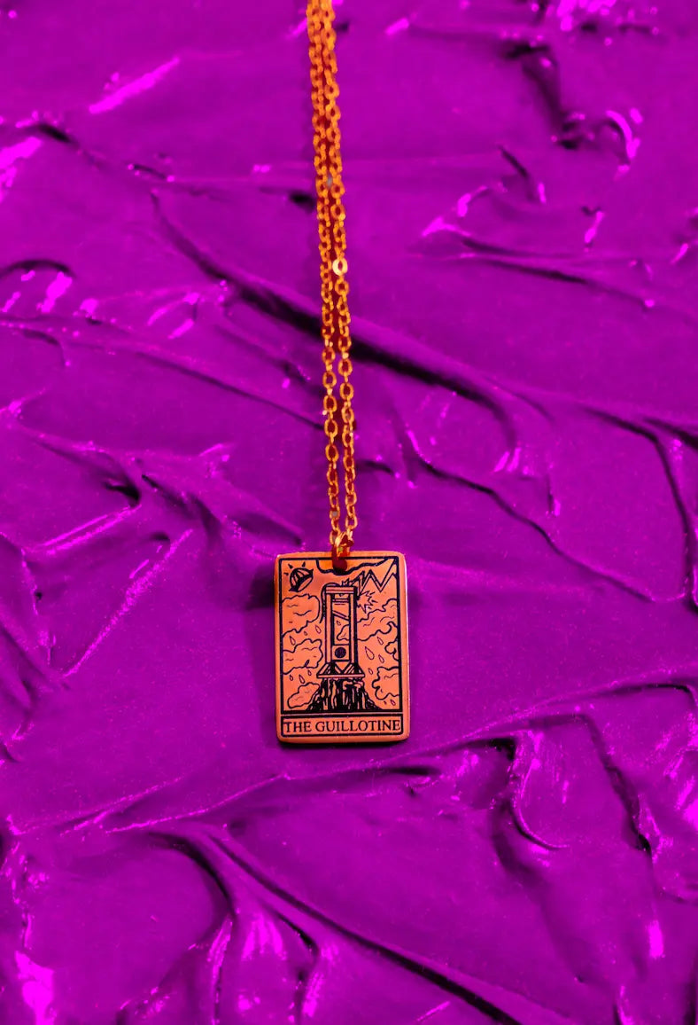 The Guillotine Tarot Card Rose Gold Stainless Steel Necklace Leftbians