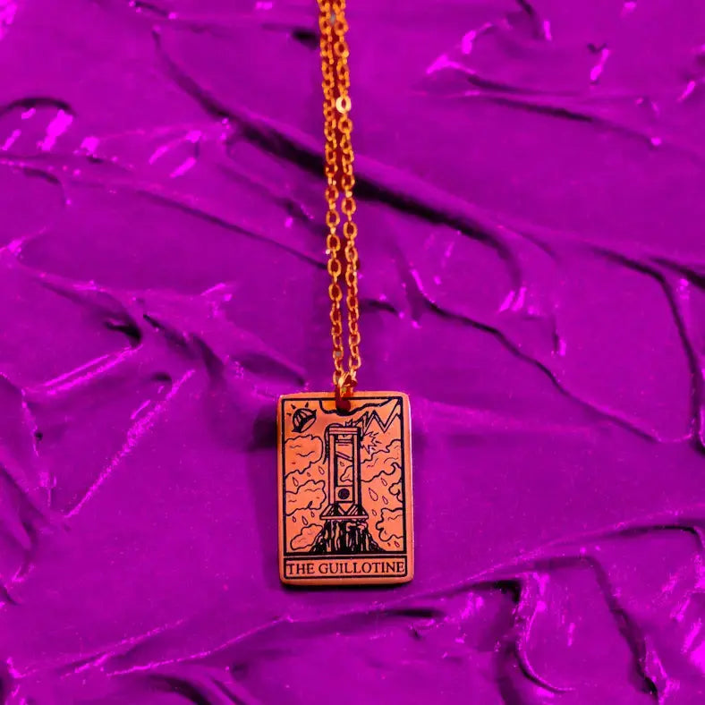 The Guillotine Tarot Card Rose Gold Stainless Steel Necklace Leftbians