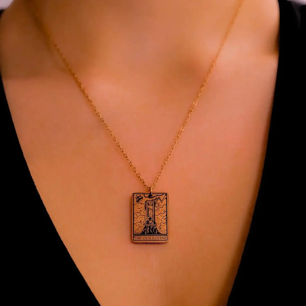 The Guillotine Tarot Card Rose Gold Stainless Steel Necklace Leftbians