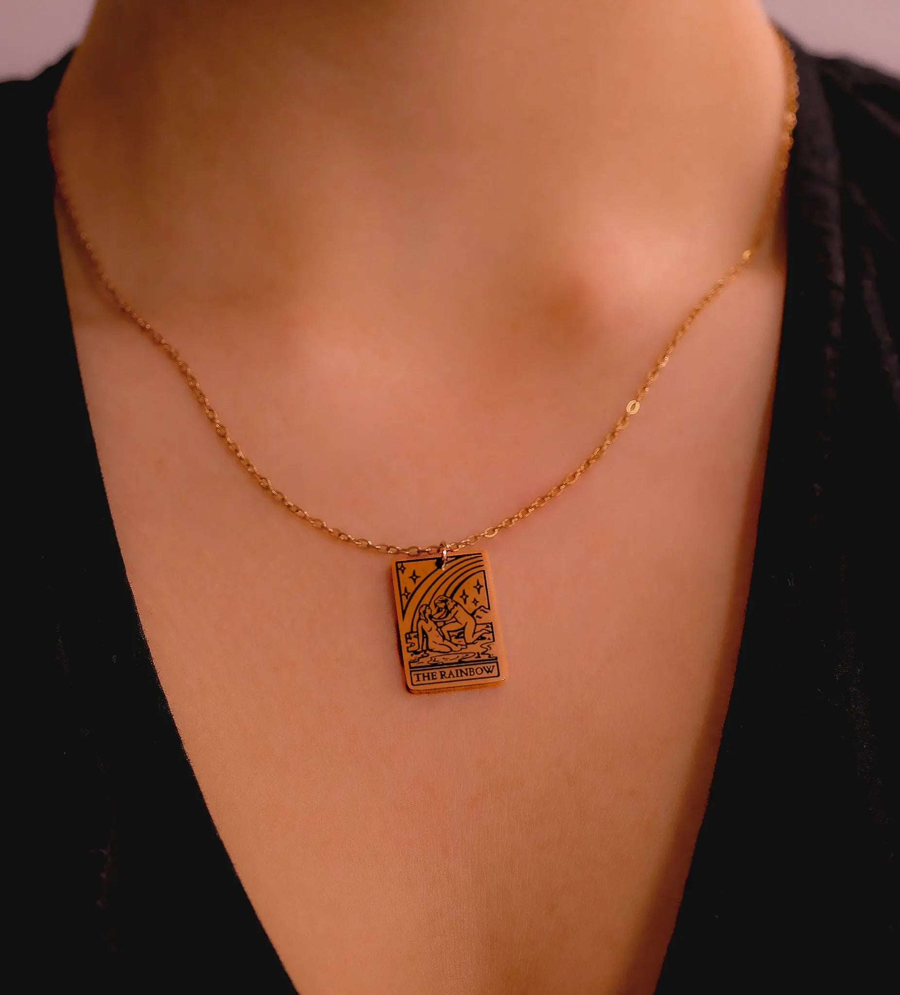 The Rainbow Tarot Card Rose Gold Stainless Steel Necklace Leftbians