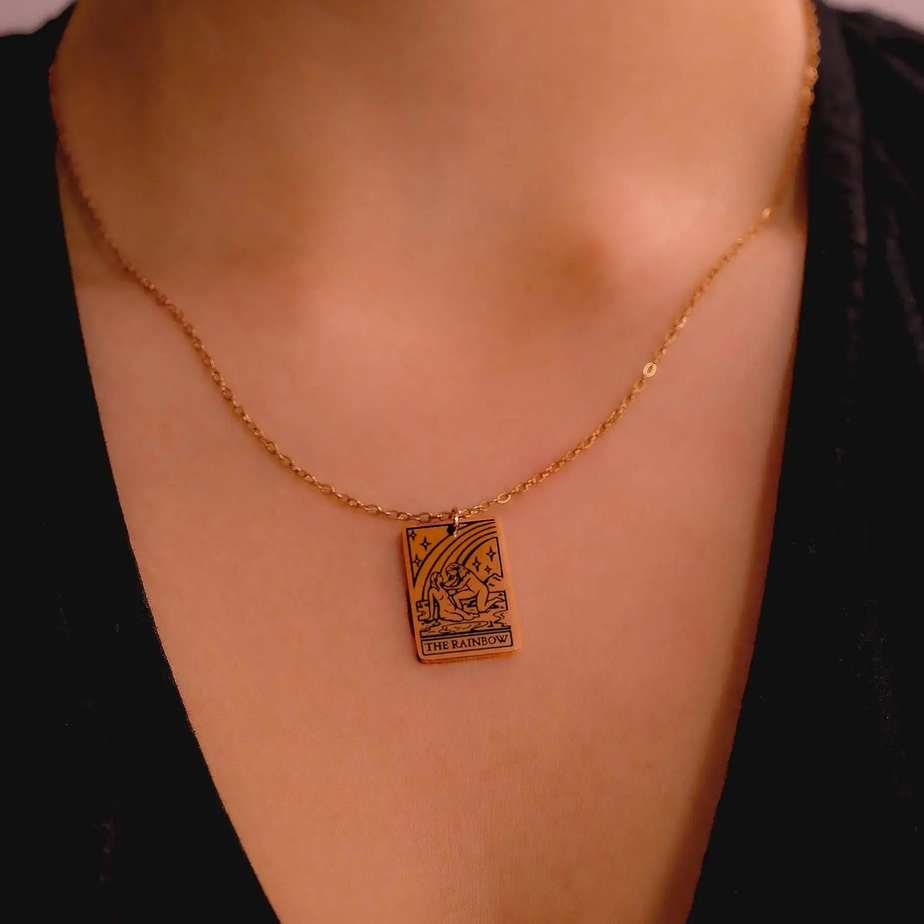 The Rainbow Tarot Card Rose Gold Stainless Steel Necklace Leftbians