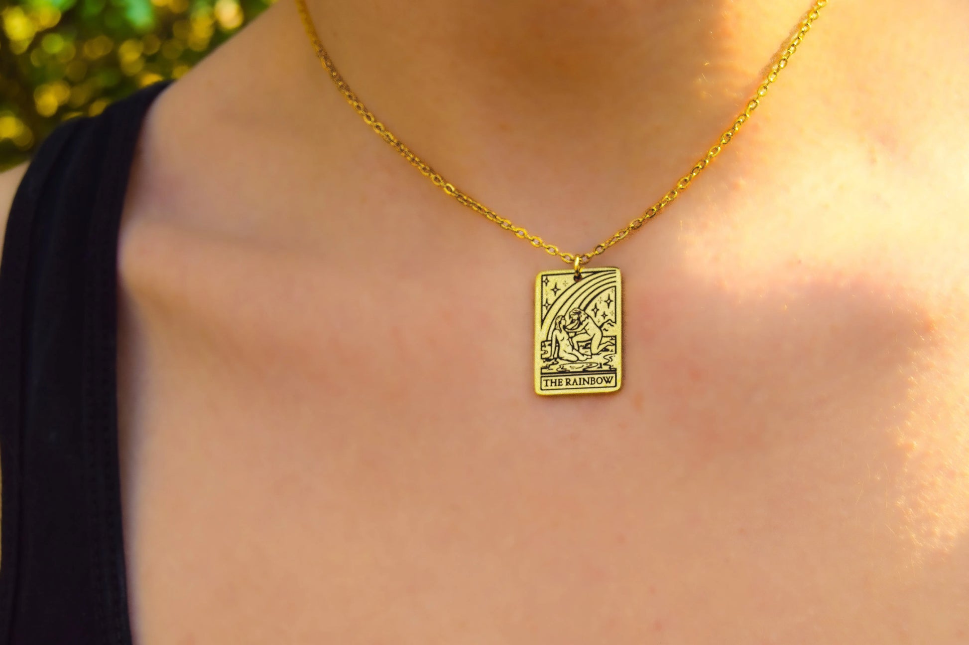 The Rainbow Tarot Card Gold Stainless Steel Necklace Leftbians