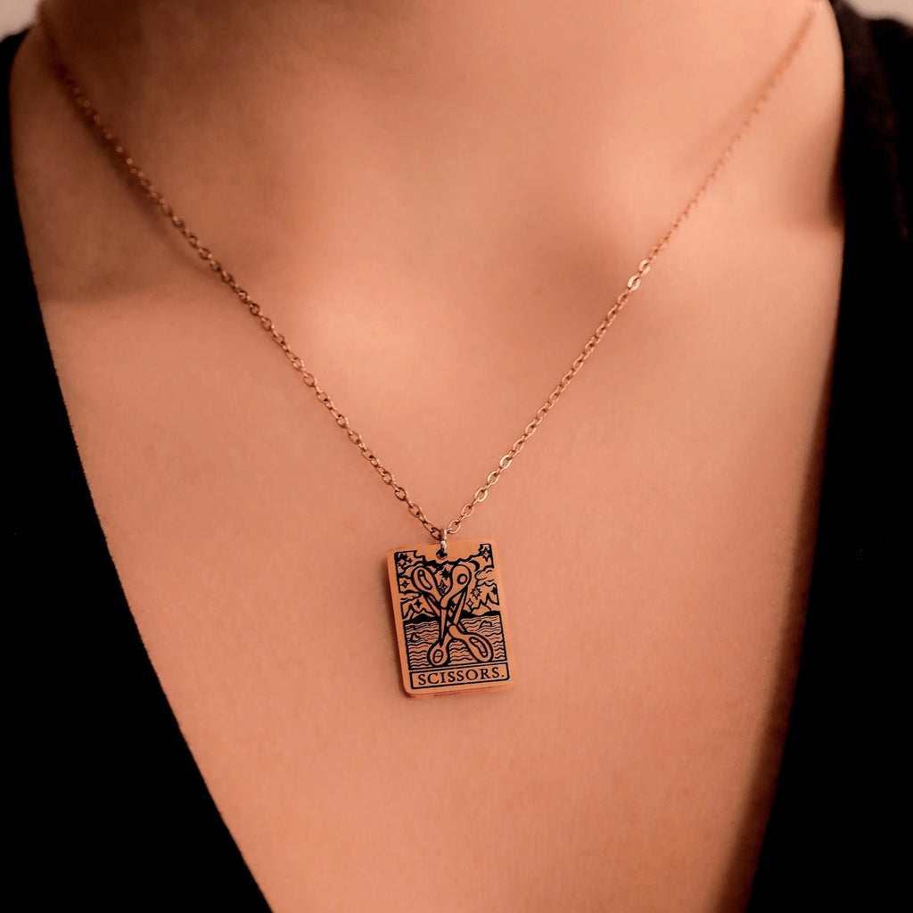 The Scissors Tarot Card Rose Gold Stainless Steel Necklace Leftbians