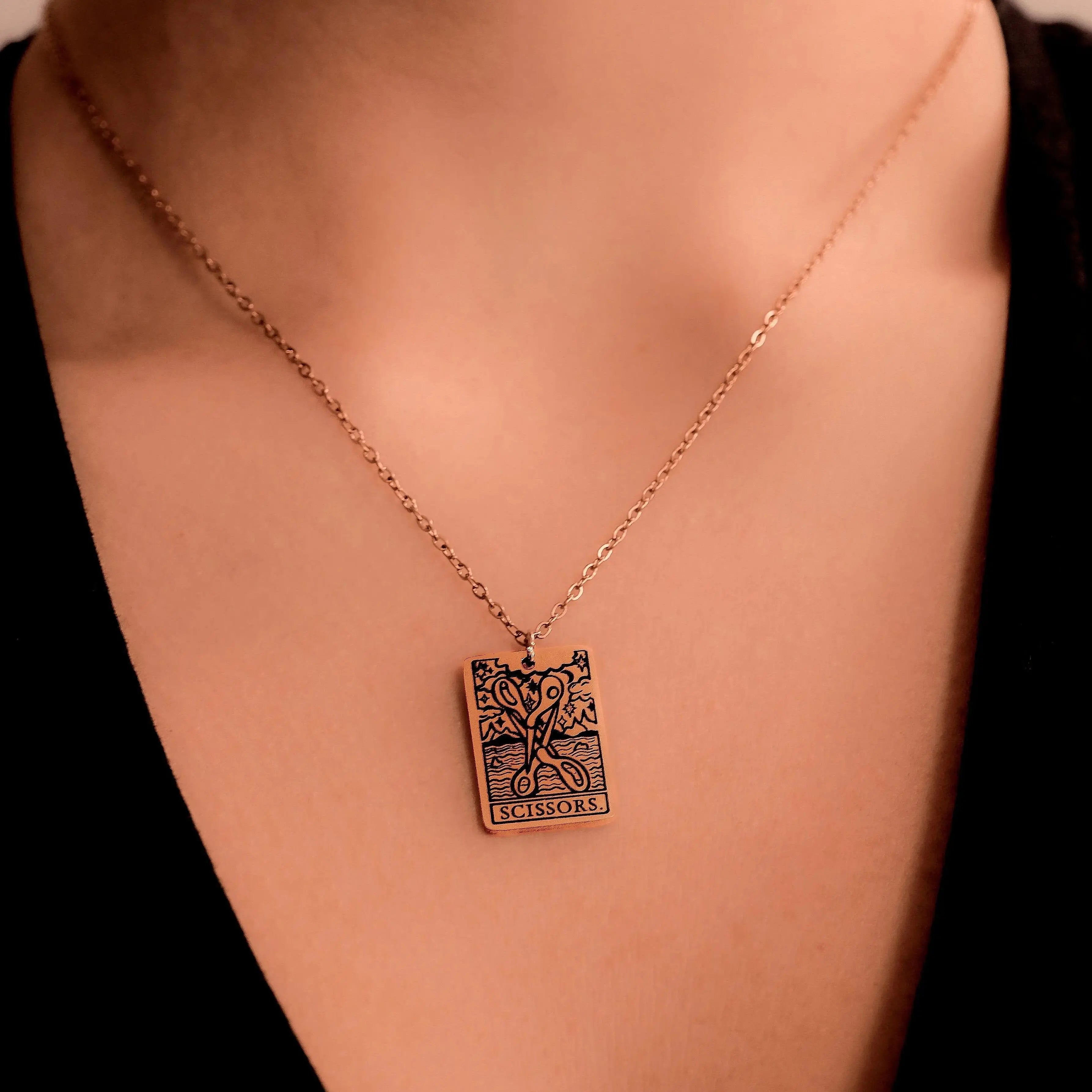 The Scissors Tarot Card Rose Gold Stainless Steel Necklace Leftbians