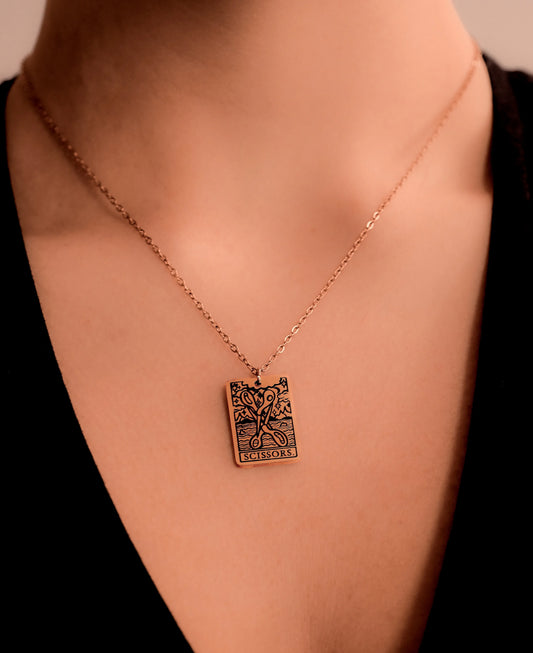 The Scissors Tarot Card Rose Gold Stainless Steel Necklace Leftbians