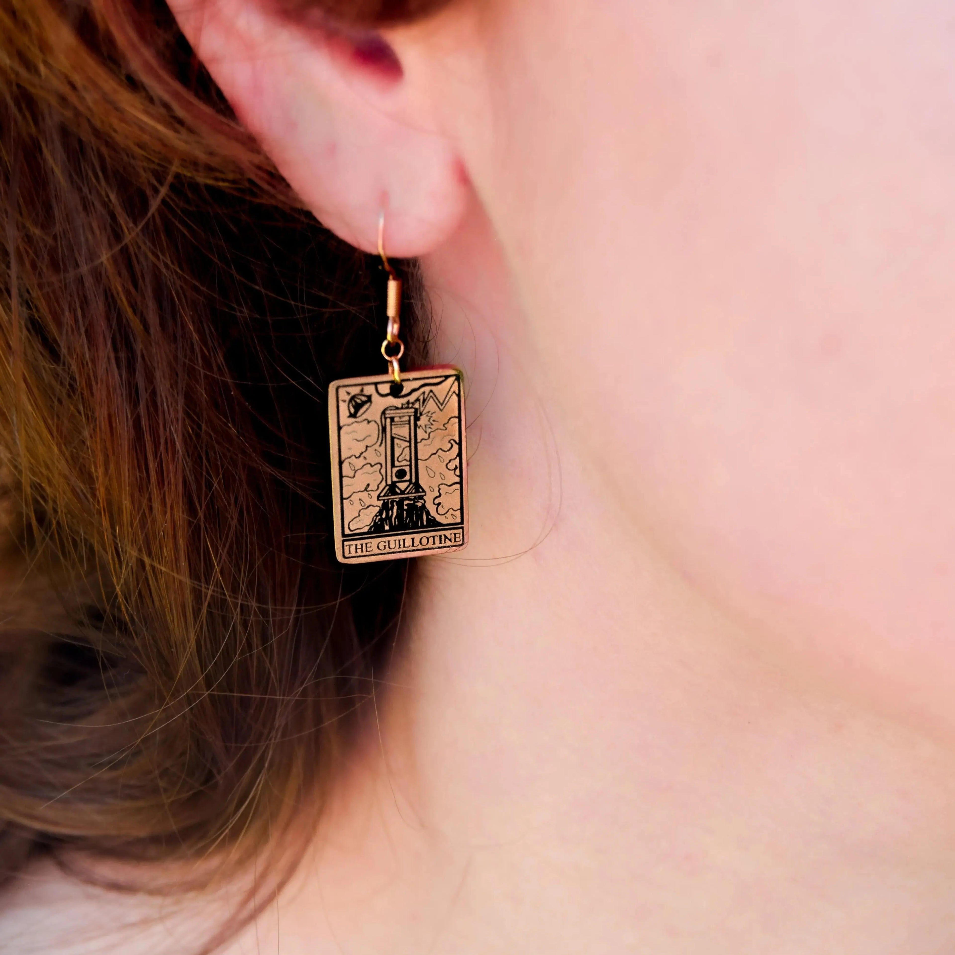 The Guillotine Tarot Card Rose Gold Earrings Leftbians