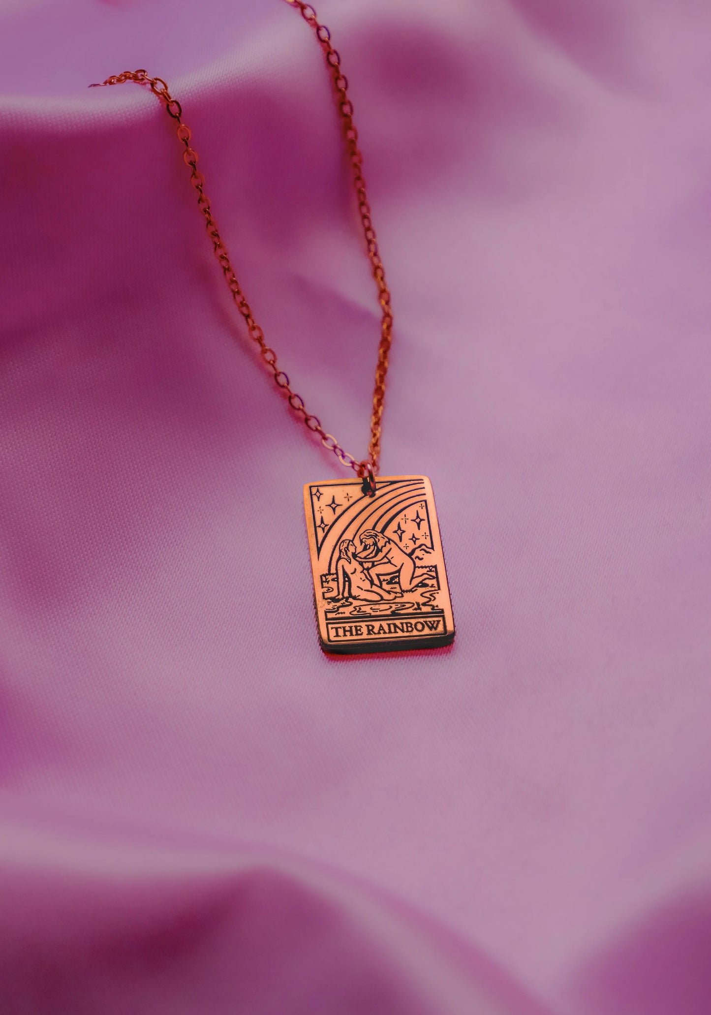 The Rainbow Tarot Card Rose Gold Stainless Steel Necklace Leftbians