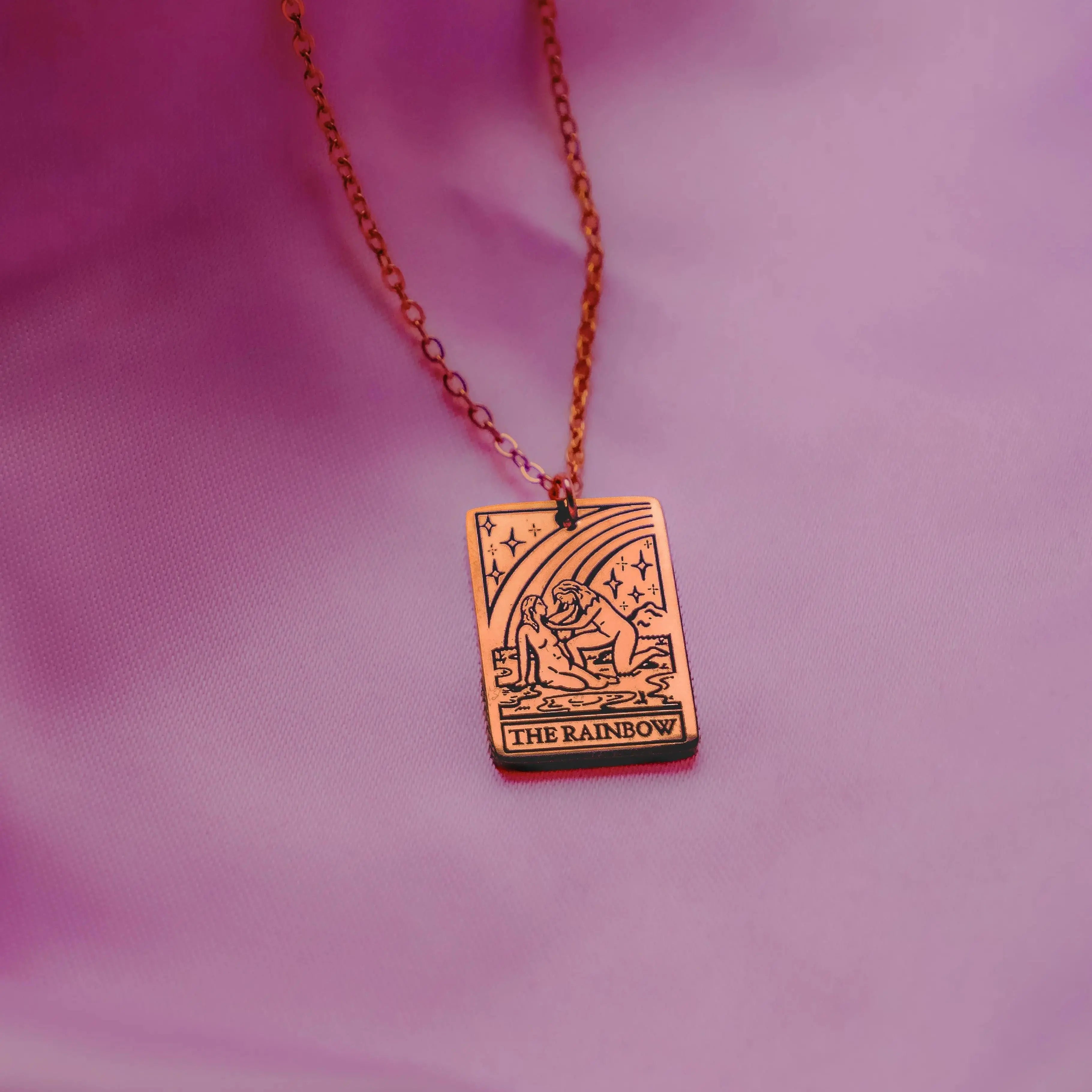 The Rainbow Tarot Card Rose Gold Stainless Steel Necklace Leftbians