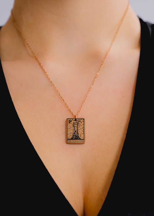 The Guillotine Tarot Card Rose Gold Stainless Steel Necklace